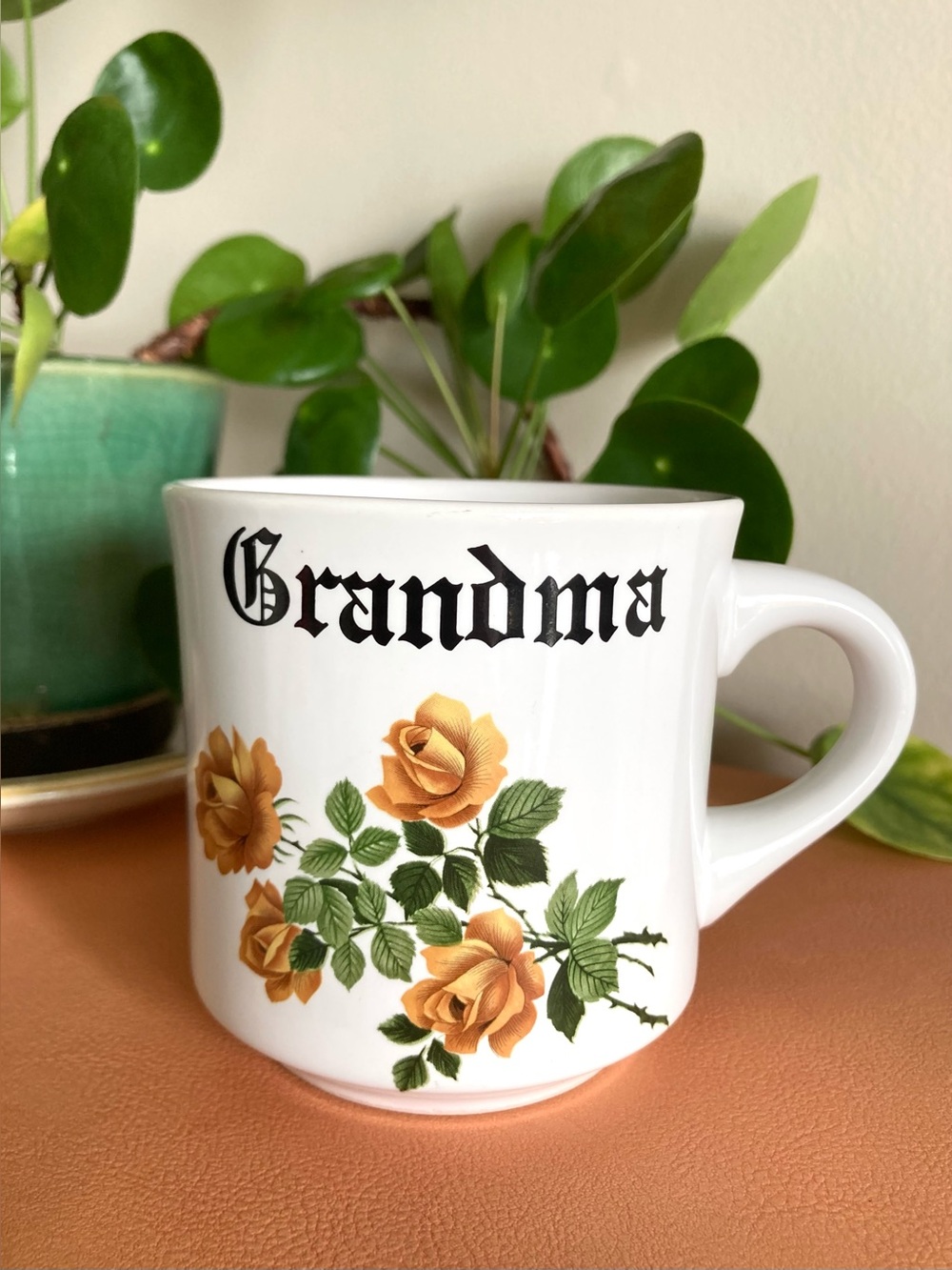 Vintage Papel Grandma Coffee Mug Yellow Rose Floral Cottagecore Ceramic Gift Tea
